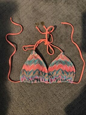 Luli Fama Colorful Chevron Triangle Bikini Top - Coral Multi